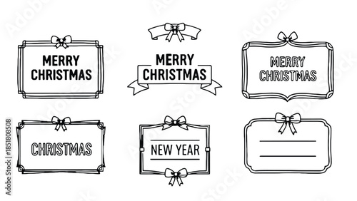 Collection of decorative frames and banners for Christmas and New Year greetings