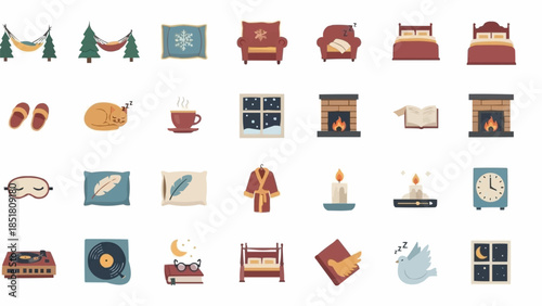 Cozy Home Comforts and Relaxation Icons Collection.