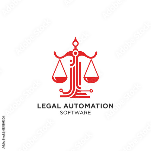 A red scale symbolizing justice and balance, representing legal automation technology