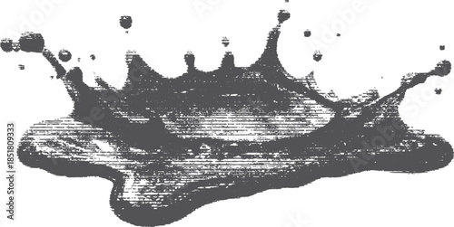 Black water splash texture with ripples and drops. Modern vector illustration isolated on a white background.