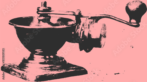 Vintage hand grinder tool. Simple black metal kitchen equipment illustrated in vector style, suitable for culinary illustrations or designs.