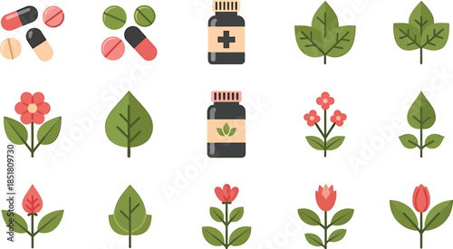 Herbal Medicine and Pharmaceutical Pills Collection for Natural Health and Wellness.