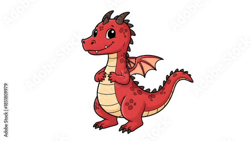 Playful Red Dragon Cartoon Character Standing Upright With Wings Spread And Curious Smile