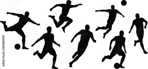 Silhouette figures of soccer players arranged in a dynamic sequence