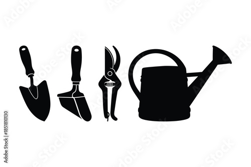 Essential Garden Tools and Horticulture Silhouette Icon Set