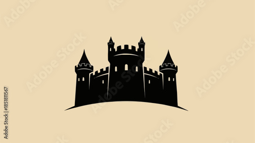 Silhouette of a Medieval Castle with Towers and Battlements.