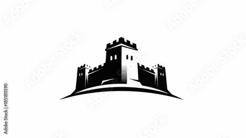 Black and white illustration of a medieval castle fortress.
