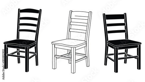 Three chairs are shown in different styles and colors.