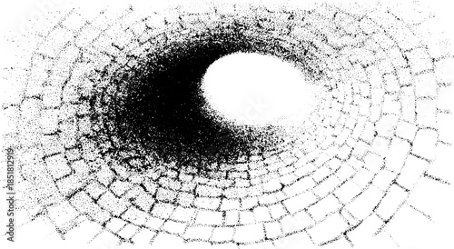 Abstract pattern featuring a black and white design with circular and geometric shapes. Vector illustration emphasizes texture and depth.