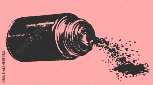 Salt shaker pouring salt on a surface. Simple black vector illustration suitable for food-related content or graphics.