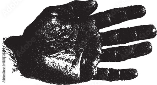 Hand palm print with detailed texture. Simple black and white vector illustration showcasing the contour and lines in a set.