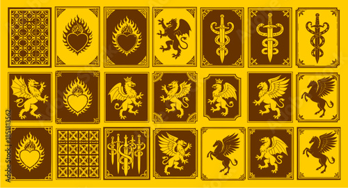 set of medieval woodcut tattoo design