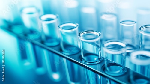 Blue Chemical Reagent in Test Tubes on Rack Laboratory Experiment