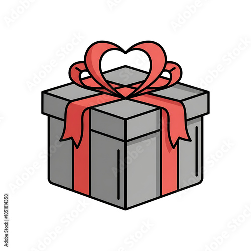 Valentine Gift Box with Heart Ribbon Icon Illustration