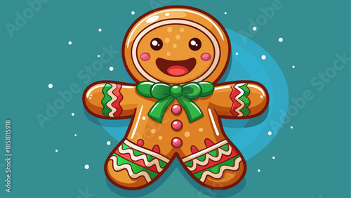 Cute gingerbread man Christmas cookie illustrated in vector style, decorated with icing details and a cheerful smile, perfect for holiday baking themes and festive seasonal designs