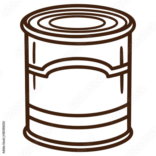 Brown outline of a cylindrical can isolated on a transparent background for design and illustration purposes