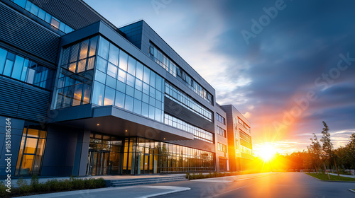 Modern hospital building exterior architecture, contemporary medical facility design, healthcare institution structure, clinical center construction, with copy space