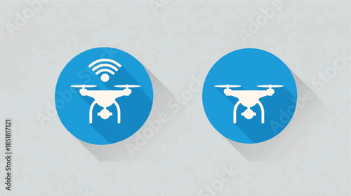 Drone icons with blue circles and white silhouettes on gray background