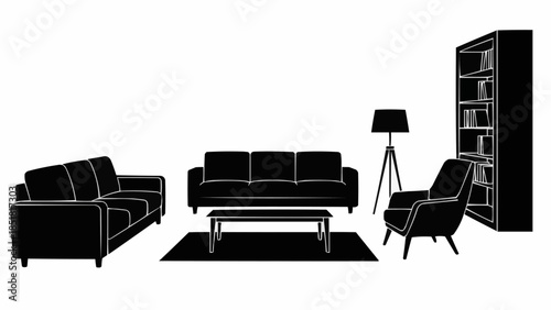 Modern Living Room Furniture Silhouette Set.