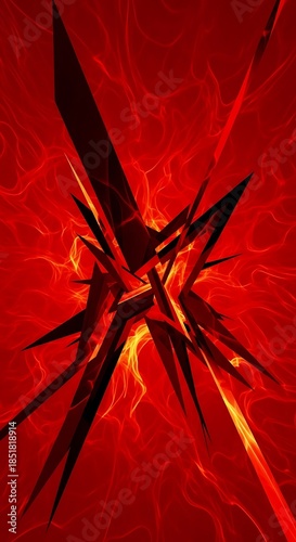 Abstract Red Explosion - Sharp Geometric Shapes in Fiery Hues.