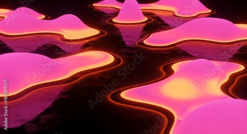 Abstract Pink Islands in Dark Water - A Neon Dreamscape.