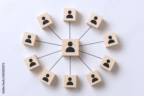 Network Concept Made with Wooden Blocks Showing Connection between Individuals, Business Structure, Social Media, Communication