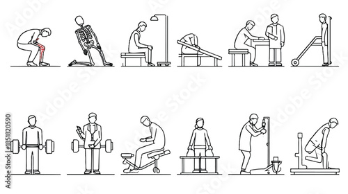 People exercising and physical therapy illustrations