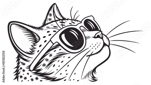 Stylish Cat in Sunglasses Looking Upward Illustration