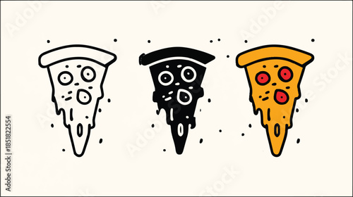 Three slices of pizza in different styles and colors side by side