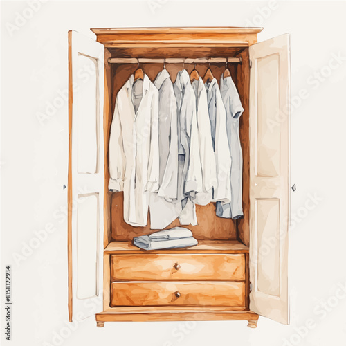 A vectorized, Hand-painted style, vector set available in EPS An Elegant watercolor painting design collection_Watercolor_style_painting_of_a_wardrobe_on_a_white