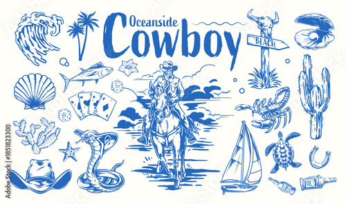 Oceanside cowboy beach scene