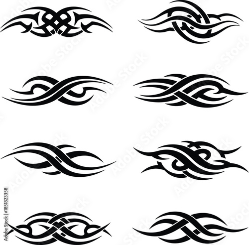 Collection of tribal tattoo border designs and abstract black vector armbands for graphic design and body art projects.