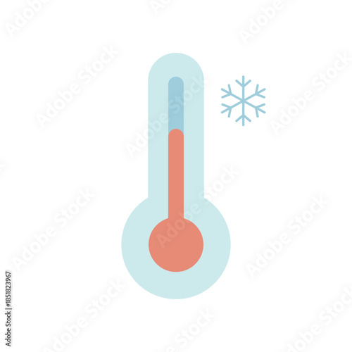 Thermometer icon or temperature symbol. Low temperature on the measuring scale. Signs of cold winter weather. Flat vector illustration isolated on white.