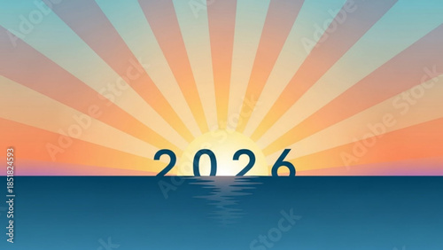 Future Horizon: A hopeful dawn breaks over the horizon, with the year 2026 emblazoned against the radiant sun. A symbol of optimism for a new era