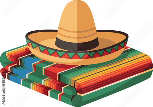 Traditional Mexican Sombrero on Blanket.