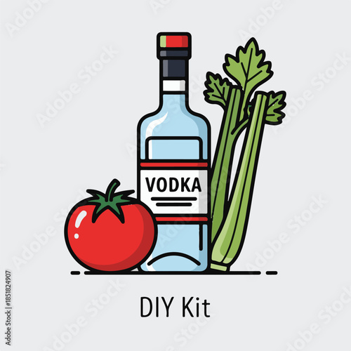 Vodka Bottle with Tomato and Celery.