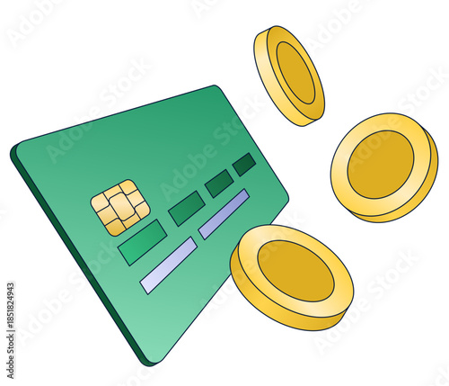 Bank card and coins