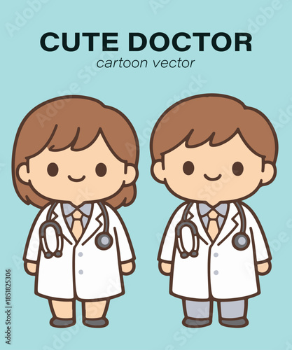 Cute doctor cartoon character vector illustration for children, sticker