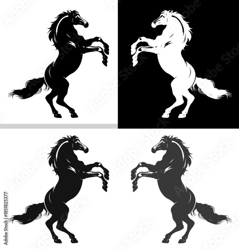 Horse silhouette vector set black white stallion mustang heraldic animal logo emblem illustration pack.eps