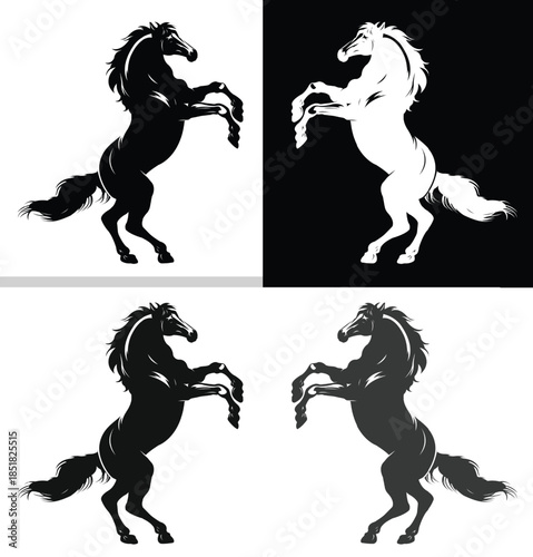 Horse silhouette vector set black white stallion mustang heraldic animal logo emblem illustration pack.
