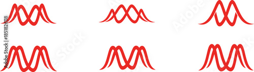 Set of Red Minimalist Mountain Peaks and Wave Abstract Icons for Modern Corporate Logo and Brand Identity Design.