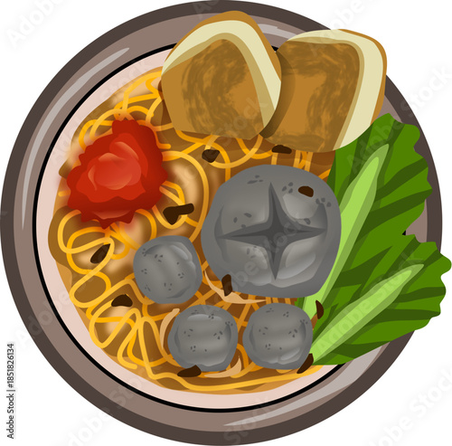 bakso mie kuah pedas noodle tahu