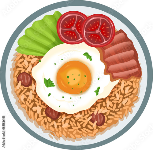 fried rice with daging iris tomat dan telur mata sapi