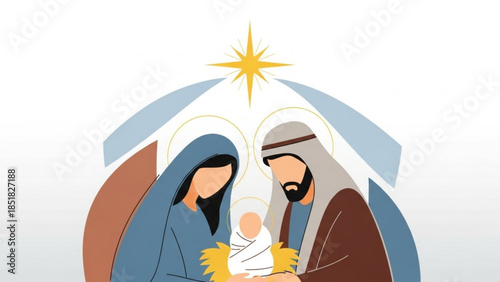 Sacred Family Portrait: A serene depiction of the holy family with a guiding star, radiating peace and spiritual significance.