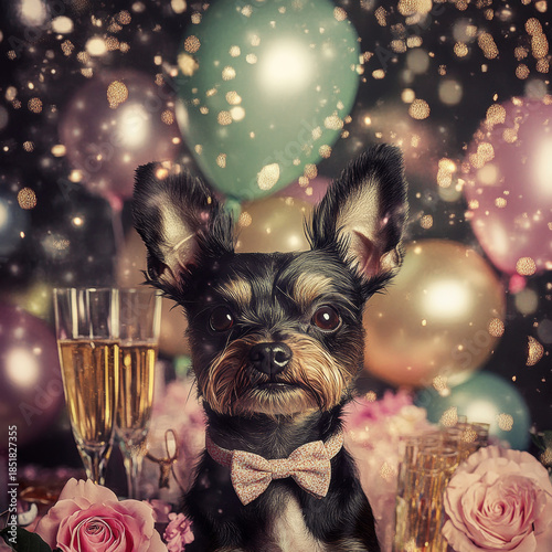 champagne celebrating dog