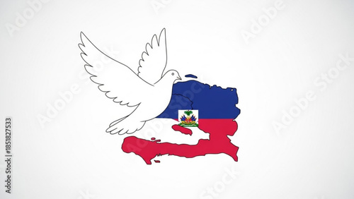 Peaceful Symbol of Haiti: A soaring white dove, a universal emblem of peace, gracefully flies over a stylized representation of the nation's map, embracing the spirit of freedom.