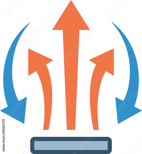 Airflow circulation diagram vector illustration. Icon depicting rising warm orange arrows and descending cool blue arrows representing convection, heating, or ventilation systems