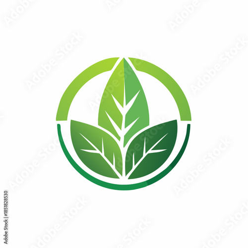 A green leaf logo with a circular design on a white background, featuring a gradient of light to dark green hues.