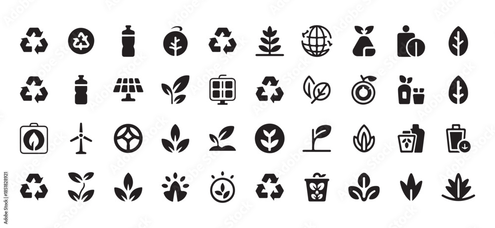 Fototapeta premium Zero Waste Lifestyle and Environmental Sustainability Solid Icon Set