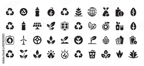  Zero Waste Lifestyle and Environmental Sustainability Solid Icon Set